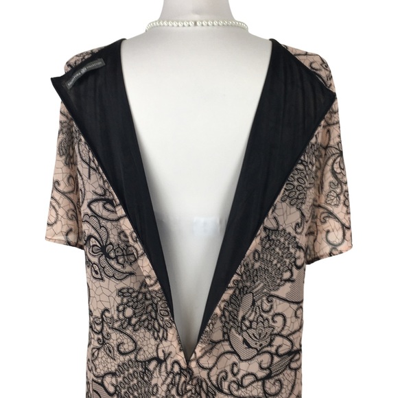 Signature Collection Avon Chiffon Nude with Black Lace Print Midi Dress size 2X - Picture 6 of 10